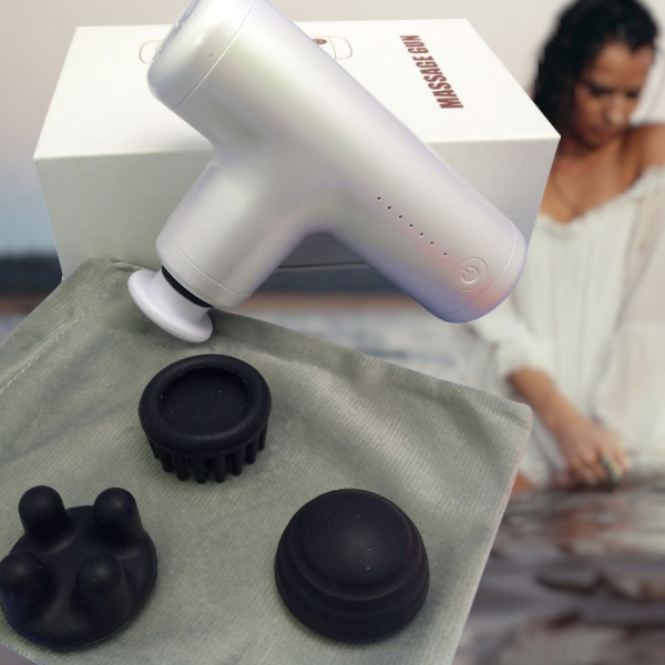 Компактный портативный массажер для лица Massage gun G-16 (4 сменные насадки, зарядка TYPE-С) / Чехол в подарок